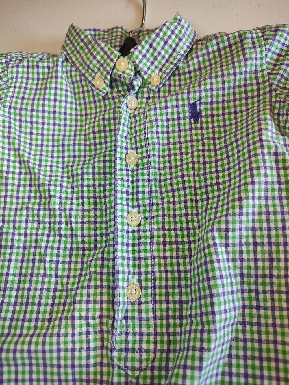 Polo Ralph Lauren Baby Boy Gingham Romper Size 6 Months Green Purple Plaid
